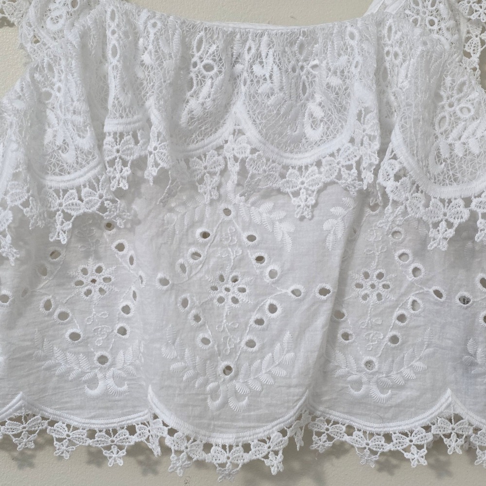 Zara Lace Eyelet Ruffle Top Sz M Embroidered Crop Boho Cottage Country Cami Tank - Picture 3 of 10